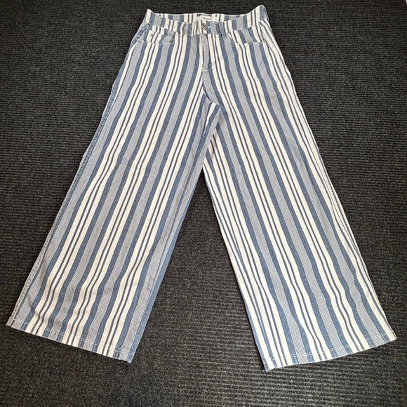 Skinnygirl Denim - Skinnygirl Barry Wide Leg Crop Jeans Striped‎ Blue White Size 26 2 Womens Denim